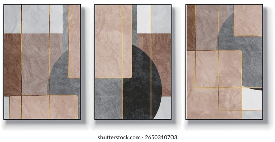 Um conjunto de três ilustrações de vetor de arte abstrata. Ilustração vetorial desenhada à mão minimalista criativa, design vetorial para decoração de parede, papel de parede, pôster, cartão, mural, tapete, suspensão, imprimir