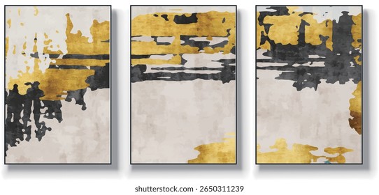 A set of three abstract art vector illustrations. Creative minimalist hand drawn vector illustration, vector design for wall decor, wallpaper, poster, card, mural, carpet, hanging, print