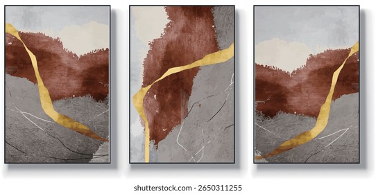 A set of three abstract art vector illustrations. Creative minimalist hand drawn vector illustration, vector design for wall decor, wallpaper, poster, card, mural, carpet, hanging, print