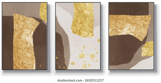 A set of three abstract art vector illustrations. Creative minimalist hand drawn vector illustration, vector design for wall decor, wallpaper, poster, card, mural, carpet, hanging, print