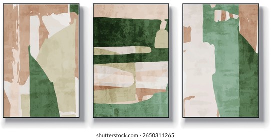 A set of three abstract art vector illustrations. Creative minimalist hand drawn vector illustration, vector design for wall decor, wallpaper, poster, card, mural, carpet, hanging, print