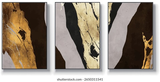 A set of three abstract art vector illustrations. Creative minimalist hand drawn vector illustration, vector design for wall decor, wallpaper, poster, card, mural, carpet, hanging, print