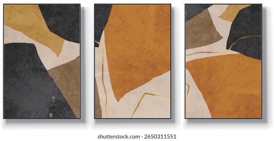 A set of three abstract art vector illustrations. Creative minimalist hand drawn vector illustration, vector design for wall decor, wallpaper, poster, card, mural, carpet, hanging, print