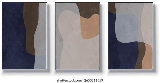 A set of three abstract art vector illustrations. Creative minimalist hand drawn vector illustration, vector design for wall decor, wallpaper, poster, card, mural, carpet, hanging, print