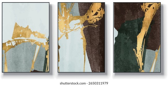 Um conjunto de três ilustrações de vetor de arte abstrata. Ilustração vetorial desenhada à mão minimalista criativa, design vetorial para decoração de parede, papel de parede, pôster, cartão, mural, tapete, suspensão, imprimir