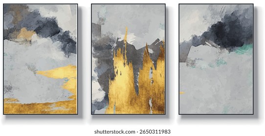 A set of three abstract art vector illustrations. Creative minimalist hand drawn vector illustration, vector design for wall decor, wallpaper, poster, card, mural, carpet, hanging, print