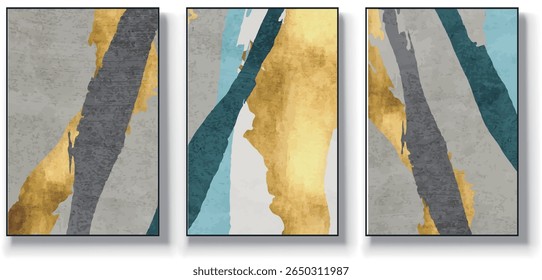 A set of three abstract art vector illustrations. Creative minimalist hand drawn vector illustration, vector design for wall decor, wallpaper, poster, card, mural, carpet, hanging, print