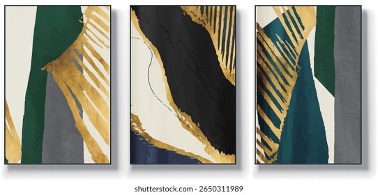 A set of three abstract art vector illustrations. Creative minimalist hand drawn vector illustration, vector design for wall decor, wallpaper, poster, card, mural, carpet, hanging, print