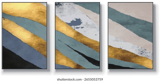 A set of three abstract art vector illustrations. Creative minimalist hand drawn vector illustration, vector design for wall decor, wallpaper, poster, card, mural, carpet, hanging, print