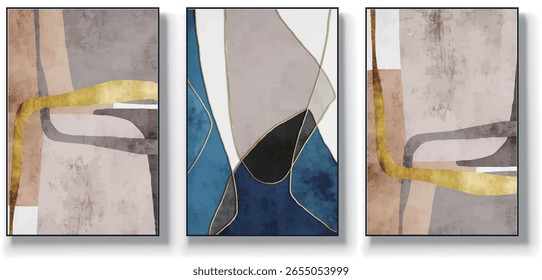 A set of three abstract art vector illustrations. Creative minimalist hand drawn vector illustration, vector design for wall decor, wallpaper, poster, card, mural, carpet, hanging, print