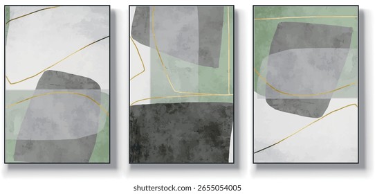 A set of three abstract art vector illustrations. Creative minimalist hand drawn vector illustration, vector design for wall decor, wallpaper, poster, card, mural, carpet, hanging, print