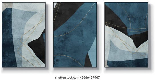 A set of three abstract art vector illustrations. Creative minimalist hand drawn vector illustration, vector design for wall decor, wallpaper, poster, card, mural, carpet, hanging, print
