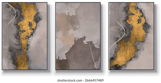 Um conjunto de três ilustrações de vetor de arte abstrata. Ilustração vetorial desenhada à mão minimalista criativa, design vetorial para decoração de parede, papel de parede, pôster, cartão, mural, tapete, suspensão, imprimir