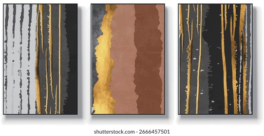 A set of three abstract art vector illustrations. Creative minimalist hand drawn vector illustration, vector design for wall decor, wallpaper, poster, card, mural, carpet, hanging, print