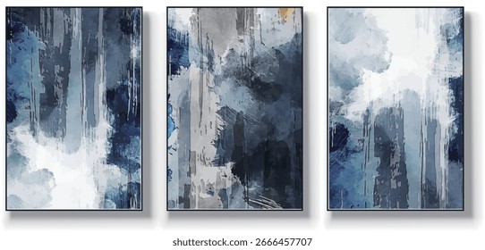 A set of three abstract art vector illustrations. Creative minimalist hand drawn vector illustration, vector design for wall decor, wallpaper, poster, card, mural, carpet, hanging, print