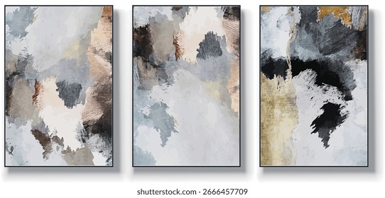 Un conjunto de tres Ilustraciones vectoriales de arte abstracto. Ilustración vectorial dibujada a mano minimalista creativa, diseño de Vector para la decoración de la pared, Fondo de pantalla, cartel, tarjeta, mural, alfombra, colgando, impresión