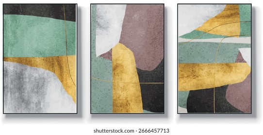 A set of three abstract art vector illustrations. Creative minimalist hand drawn vector illustration, vector design for wall decor, wallpaper, poster, card, mural, carpet, hanging, print