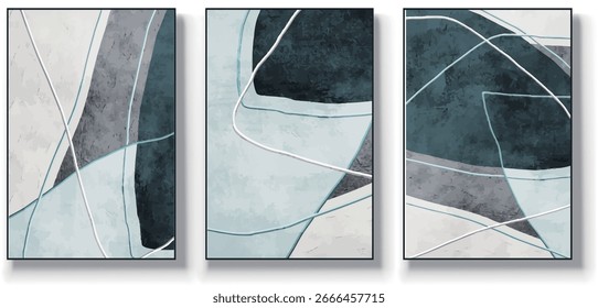 A set of three abstract art vector illustrations. Creative minimalist hand drawn vector illustration, vector design for wall decor, wallpaper, poster, card, mural, carpet, hanging, print