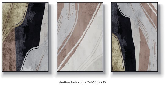 A set of three abstract art vector illustrations. Creative minimalist hand drawn vector illustration, vector design for wall decor, wallpaper, poster, card, mural, carpet, hanging, print