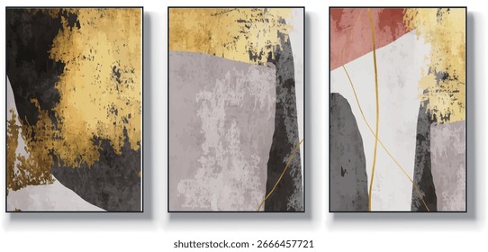 A set of three abstract art vector illustrations. Creative minimalist hand drawn vector illustration, vector design for wall decor, wallpaper, poster, card, mural, carpet, hanging, print