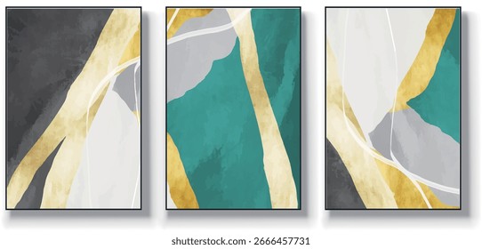 A set of three abstract art vector illustrations. Creative minimalist hand drawn vector illustration, vector design for wall decor, wallpaper, poster, card, mural, carpet, hanging, print