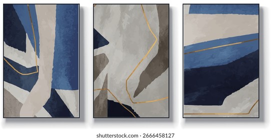 Un conjunto de tres Ilustraciones vectoriales de arte abstracto. Ilustración vectorial dibujada a mano minimalista creativa, diseño de Vector para la decoración de la pared, Fondo de pantalla, cartel, tarjeta, mural, alfombra, colgando, impresión