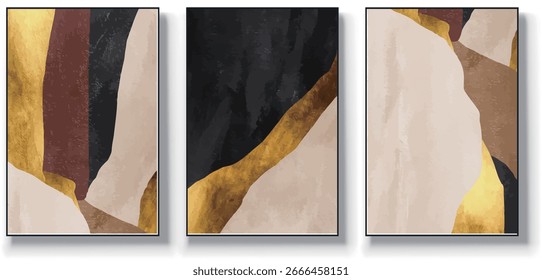 A set of three abstract art vector illustrations. Creative minimalist hand drawn vector illustration, vector design for wall decor, wallpaper, poster, card, mural, carpet, hanging, print