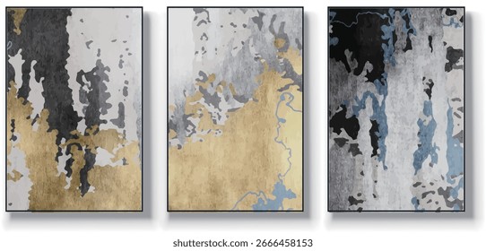 A set of three abstract art vector illustrations. Creative minimalist hand drawn vector illustration, vector design for wall decor, wallpaper, poster, card, mural, carpet, hanging, print