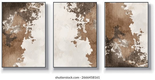 Un conjunto de tres Ilustraciones vectoriales de arte abstracto. Ilustración vectorial dibujada a mano minimalista creativa, diseño de Vector para la decoración de la pared, Fondo de pantalla, cartel, tarjeta, mural, alfombra, colgando, impresión