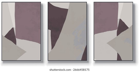 A set of three abstract art vector illustrations. Creative minimalist hand drawn vector illustration, vector design for wall decor, wallpaper, poster, card, mural, carpet, hanging, print