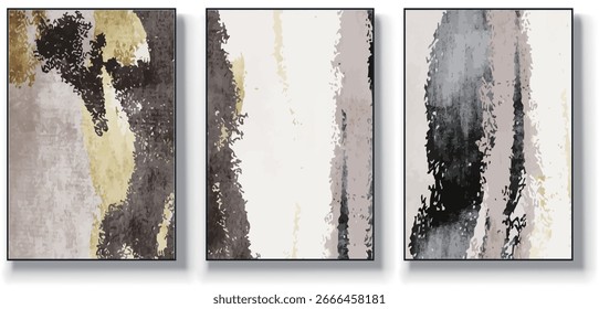 Um conjunto de três ilustrações de vetor de arte abstrata. Ilustração vetorial desenhada à mão minimalista criativa, design vetorial para decoração de parede, papel de parede, pôster, cartão, mural, tapete, suspensão, imprimir