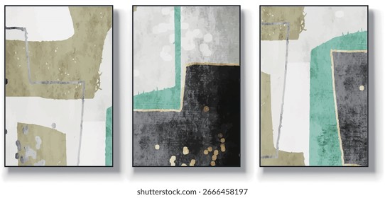 Un conjunto de tres Ilustraciones vectoriales de arte abstracto. Ilustración vectorial dibujada a mano minimalista creativa, diseño de Vector para la decoración de la pared, Fondo de pantalla, cartel, tarjeta, mural, alfombra, colgando, impresión