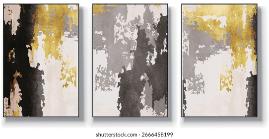 Un conjunto de tres Ilustraciones vectoriales de arte abstracto. Ilustración vectorial dibujada a mano minimalista creativa, diseño de Vector para la decoración de la pared, Fondo de pantalla, cartel, tarjeta, mural, alfombra, colgando, impresión
