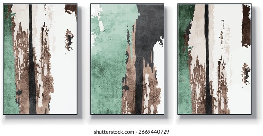 Um conjunto de três ilustrações de vetor de arte abstrata. Ilustração vetorial desenhada à mão minimalista criativa, design vetorial para decoração de parede, papel de parede, pôster, cartão, mural, tapete, suspensão, imprimir