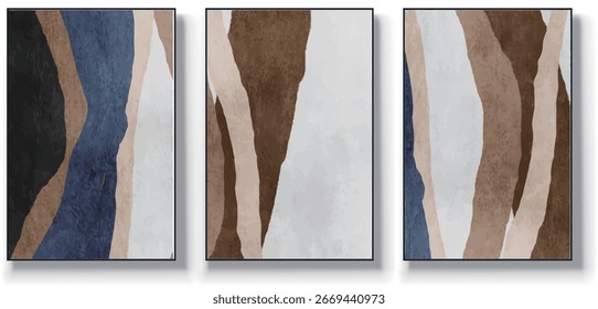 A set of three abstract art vector illustrations. Creative minimalist hand drawn vector illustration, vector design for wall decor, wallpaper, poster, card, mural, carpet, hanging, print