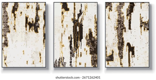 Um conjunto de três ilustrações de vetor de arte abstrata. Ilustração vetorial desenhada à mão minimalista criativa, design vetorial para decoração de parede, papel de parede, pôster, cartão, mural, tapete, suspensão, imprimir