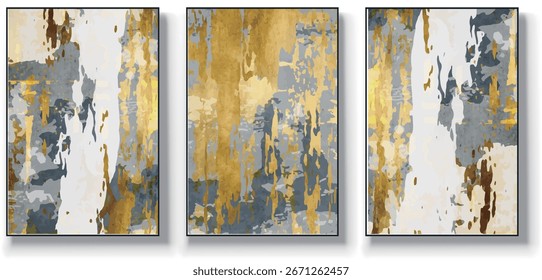 A set of three abstract art vector illustrations. Creative minimalist hand drawn vector illustration, vector design for wall decor, wallpaper, poster, card, mural, carpet, hanging, print