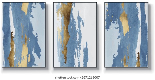 A set of three abstract art vector illustrations. Creative minimalist hand drawn vector illustration, vector design for wall decor, wallpaper, poster, card, mural, carpet, hanging, print