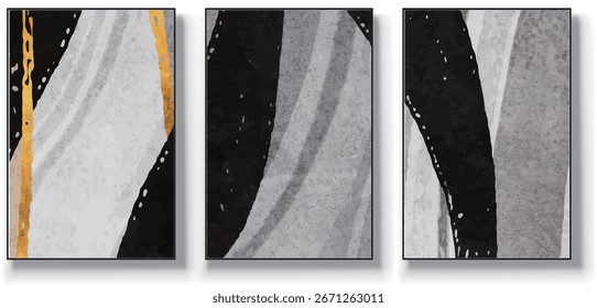 Un conjunto de tres Ilustraciones vectoriales de arte abstracto. Ilustración vectorial dibujada a mano minimalista creativa, diseño de Vector para la decoración de la pared, Fondo de pantalla, cartel, tarjeta, mural, alfombra, colgando, impresión