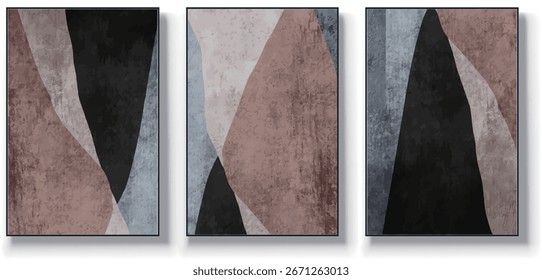 A set of three abstract art vector illustrations. Creative minimalist hand drawn vector illustration, vector design for wall decor, wallpaper, poster, card, mural, carpet, hanging, print