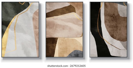 A set of three abstract art vector illustrations. Creative minimalist hand drawn vector illustration, vector design for wall decor, wallpaper, poster, card, mural, carpet, hanging, print