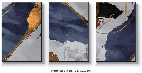 A set of three abstract art vector illustrations. Creative minimalist hand drawn vector illustration, vector design for wall decor, wallpaper, poster, card, mural, carpet, hanging, print