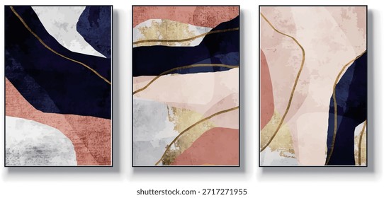 Un conjunto de tres Ilustraciones vectoriales de arte abstracto. Ilustración vectorial dibujada a mano minimalista creativa, diseño de Vector para la decoración de la pared, Fondo de pantalla, cartel, tarjeta, mural, alfombra, colgando, impresión