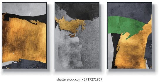 A set of three abstract art vector illustrations. Creative minimalist hand drawn vector illustration, vector design for wall decor, wallpaper, poster, card, mural, carpet, hanging, print