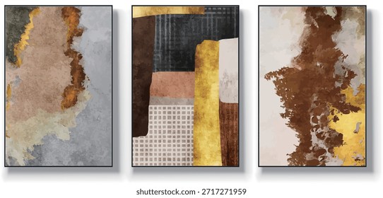 Un conjunto de tres Ilustraciones vectoriales de arte abstracto. Ilustración vectorial dibujada a mano minimalista creativa, diseño de Vector para la decoración de la pared, Fondo de pantalla, cartel, tarjeta, mural, alfombra, colgando, impresión