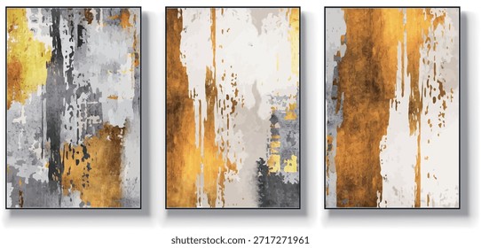 Un conjunto de tres Ilustraciones vectoriales de arte abstracto. Ilustración vectorial dibujada a mano minimalista creativa, diseño de Vector para la decoración de la pared, Fondo de pantalla, cartel, tarjeta, mural, alfombra, colgando, impresión