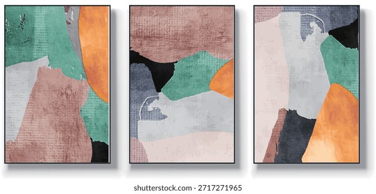 Un conjunto de tres Ilustraciones vectoriales de arte abstracto. Ilustración vectorial dibujada a mano minimalista creativa, diseño de Vector para la decoración de la pared, Fondo de pantalla, cartel, tarjeta, mural, alfombra, colgando, impresión