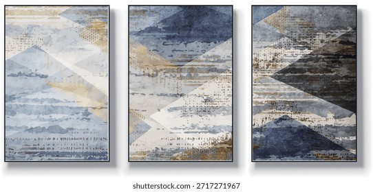 Un conjunto de tres Ilustraciones vectoriales de arte abstracto. Ilustración vectorial dibujada a mano minimalista creativa, diseño de Vector para la decoración de la pared, Fondo de pantalla, cartel, tarjeta, mural, alfombra, colgando, impresión