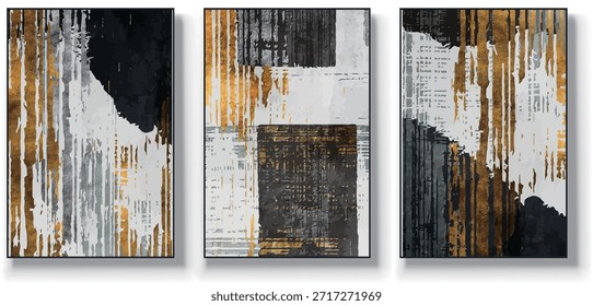 Un conjunto de tres Ilustraciones vectoriales de arte abstracto. Ilustración vectorial dibujada a mano minimalista creativa, diseño de Vector para la decoración de la pared, Fondo de pantalla, cartel, tarjeta, mural, alfombra, colgando, impresión