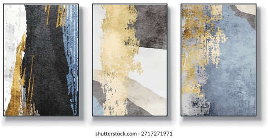 Un conjunto de tres Ilustraciones vectoriales de arte abstracto. Ilustración vectorial dibujada a mano minimalista creativa, diseño de Vector para la decoración de la pared, Fondo de pantalla, cartel, tarjeta, mural, alfombra, colgando, impresión